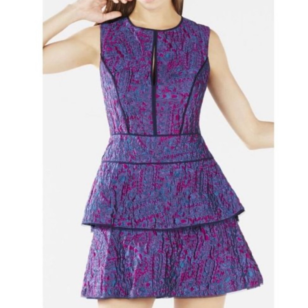 BCBGMaxAzria 8 Joylynn Ruffled Textured Jacquard Dress